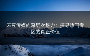 麻豆传媒的深层次魅力：探寻热门专区的真正价值