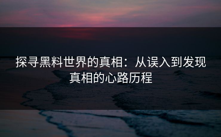 探寻黑料世界的真相:从误入到发现真相的心路历程 探寻黑料世界的真相:从误入到发现真相的心路历程